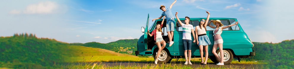 Kids in front of a van