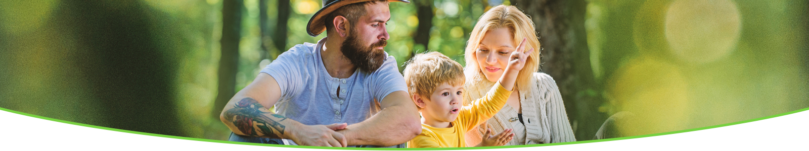 Family sitting in the woods